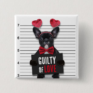 Funny Valentijnsdag Mugshot Guilty Love Dog Vierkante Button 5,1 Cm