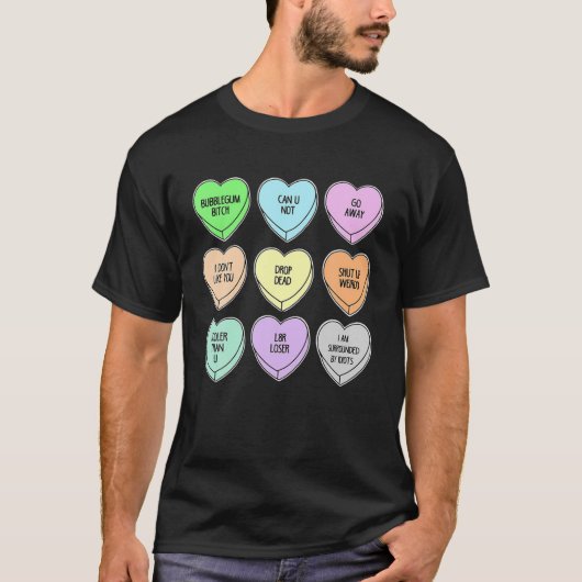 Funny Valentijnsdag Snoep Heart Mannen Womens Vale T-shirt (Voorkant)