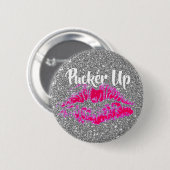 Funny Valentijnse Bright Pink Kiss Silver Glitter Ronde Button 5,7 Cm (Voorkant /achterkant)
