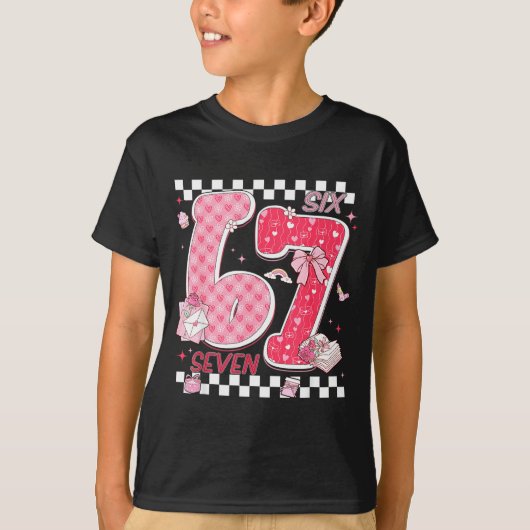Funny Valentine 67 Six Seven Meme Nk Bow Boy Girl  T-shirt (Voorkant)