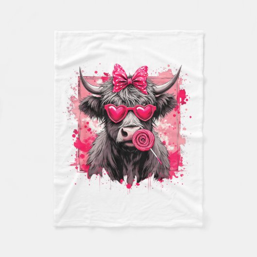 Funny Valentine Highland Cow Lollip Heart Art Nk L Fleece Deken (Voorkant)