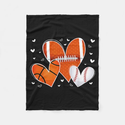 Funny Valentines Baseball Basketball Football Hear Fleece Deken (Voorkant)