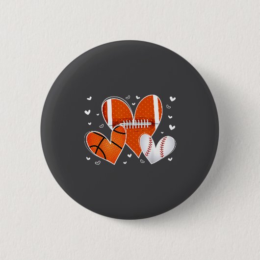 Funny Valentines Baseball Basketball Football Hear Ronde Button 5,7 Cm (Voorkant)