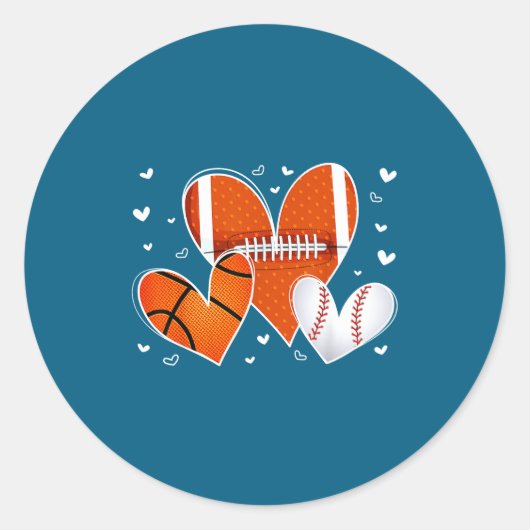 Funny Valentines Baseball Basketball Football Hear Ronde Sticker (Voorkant)