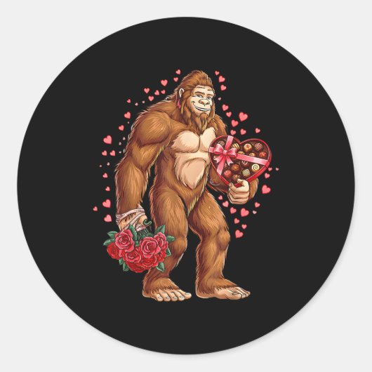 Funny Valentines Day Bigfoot Heart Love Sasquatch Ronde Sticker (Voorkant)