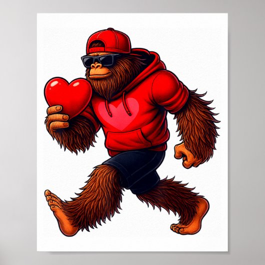 Funny Valentines Day Bigfoot Heart Sungles Sasquat Poster (Voorkant)