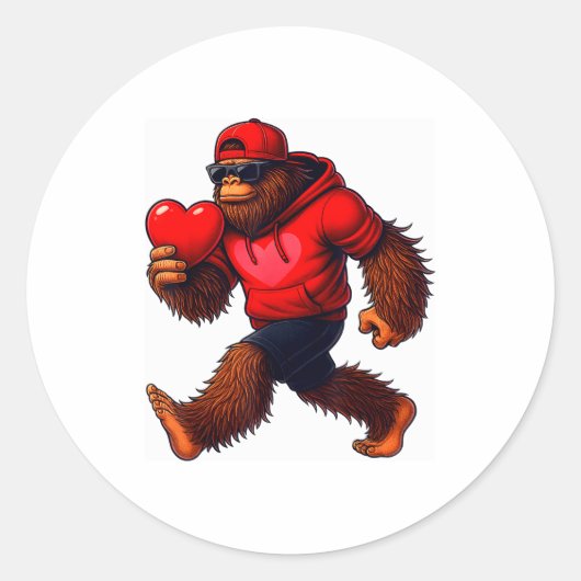 Funny Valentines Day Bigfoot Heart Sungles Sasquat Ronde Sticker (Voorkant)