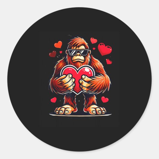 Funny Valentines Day Bigfoot Heart Sungles Sasquat Ronde Sticker (Voorkant)
