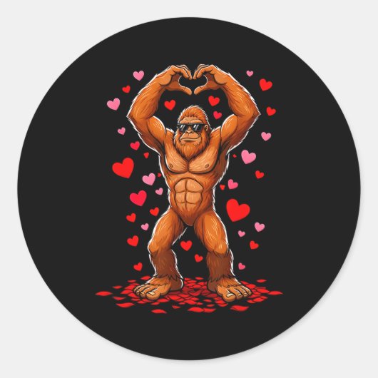 Funny Valentines Day Bigfoot Heart Sungles Sasquat Ronde Sticker (Voorkant)