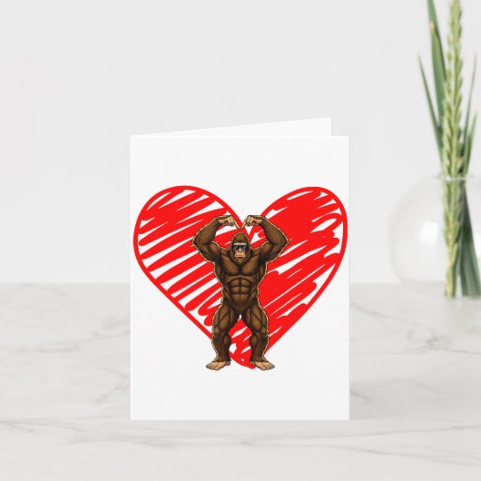 Funny Valentines Day Bigfoot Sungles In Heart Sasq Kaart (Voorkant)