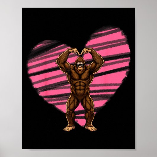 Funny Valentines Day Bigfoot Sungles In Heart Sasq Poster (Voorkant)