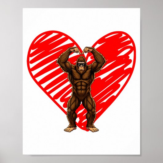 Funny Valentines Day Bigfoot Sungles In Heart Sasq Poster (Voorkant)