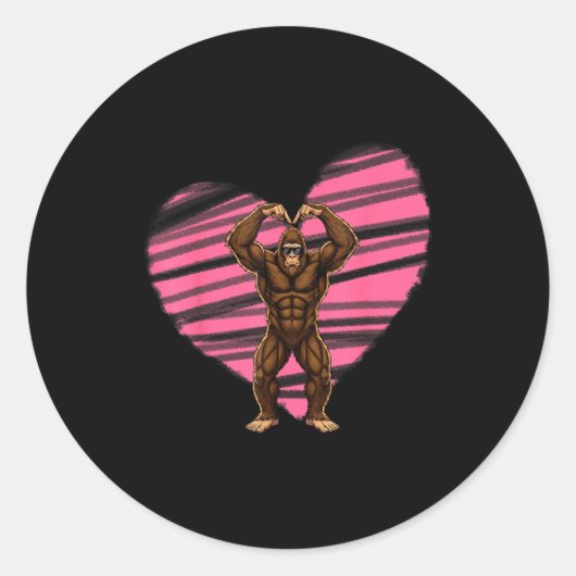 Funny Valentines Day Bigfoot Sungles In Heart Sasq Ronde Sticker (Voorkant)
