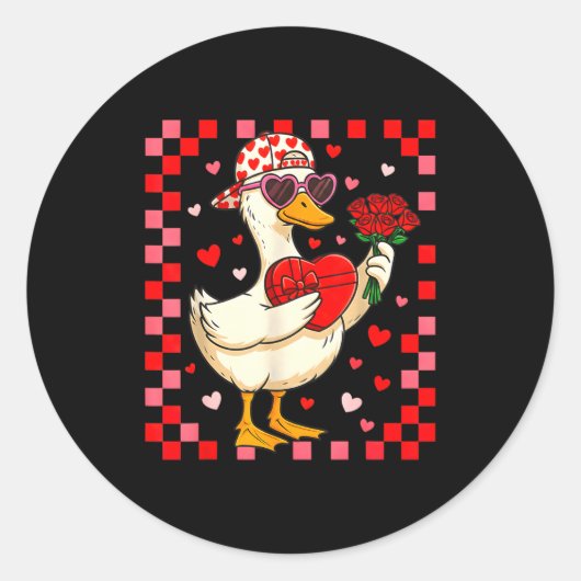 Funny Valentines Day Duck Heart Valentine Cud Kids Ronde Sticker (Voorkant)