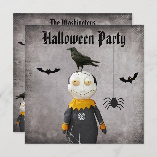 Funny Vampire & Crow Damask Halloween Party Kaart (Voorkant / Achterkant)
