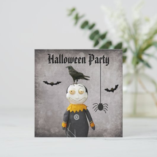 Funny Vampire & Crow Damask Halloween Party Kaart (Staand voorkant)