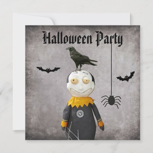 Funny Vampire & Crow Damask Halloween Party Kaart (Voorkant)