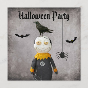 Funny Vampire & Crow Damask Halloween Party Kaart