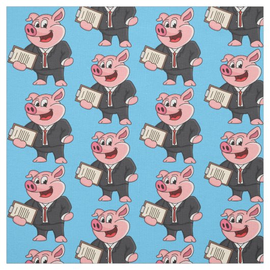 Funny varken in pak cartoon stof (Swatch)