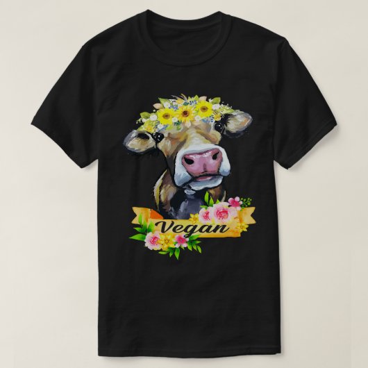 Funny Vegan Flower Koe Vegetarian Lovers Animals C T-shirt (Design voorkant)