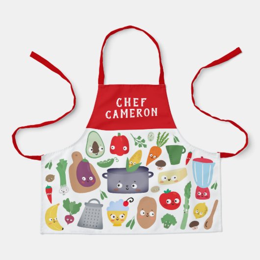 Funny Vegetable Fruit Faces Chef Kinder Schort (Voorkant)