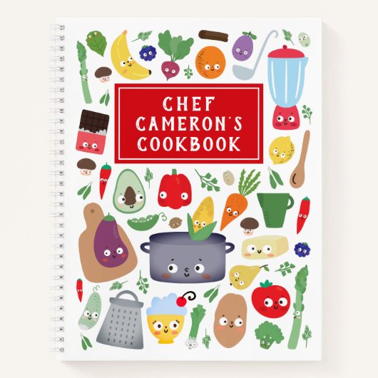 Funny Vegetable Fruit Facets Chef Kinder Cookbook Notitieboek (Voorkant)