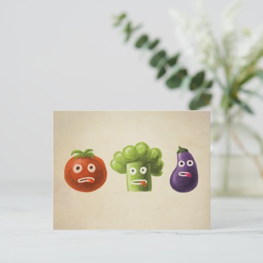 Funny Vegetables Broccoli Tomato Eggplant Briefkaart (Staand voorkant)