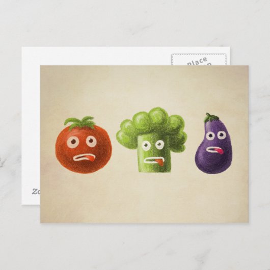 Funny Vegetables Broccoli Tomato Eggplant Briefkaart (Voorkant / Achterkant)
