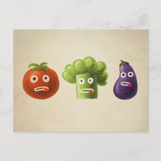 Funny Vegetables Broccoli Tomato Eggplant Briefkaart (Voorkant)