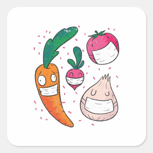 Funny Vegetables in Face Maskers Vierkante Sticker (Voorkant)