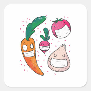 Funny Vegetables in Face Maskers Vierkante Sticker