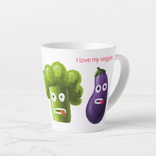 Funny Vegetables Love - Broccoli Tomato Eggplant Latte Mok (Rechterhoek)