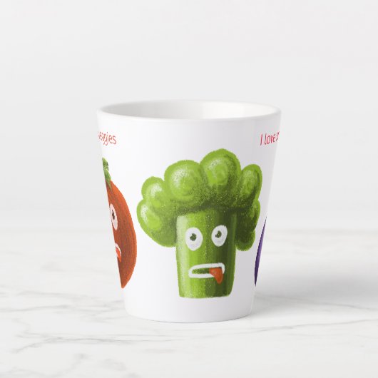 Funny Vegetables Love - Broccoli Tomato Eggplant Latte Mok (Voorkant)