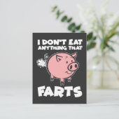 Funny Vegetarian Vegan Dierenvriend Pun Pig Fart Briefkaart (Staand voorkant)