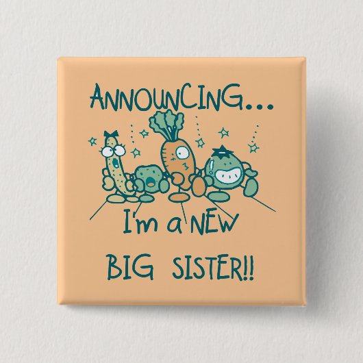 Funny Veggies New Big Sister Vierkante Button 5,1 Cm (Voorkant)