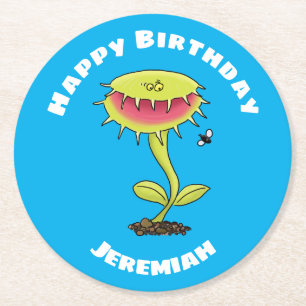 Funny Venus vliegt met plant cartoon Ronde Kartonnen Onderzetter