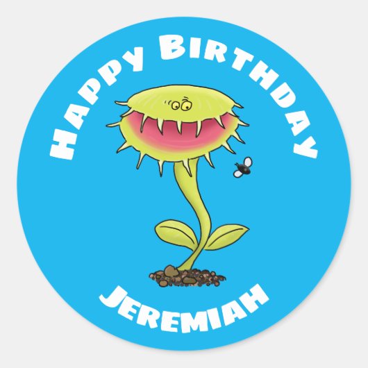 Funny Venus vliegt met plant cartoon Ronde Sticker (Voorkant)