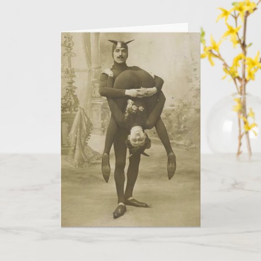 Funny  Victoriaans Circus Performance Briefkaart (Gele Bloem)