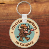 Funny Vintage Calgary Buffalo Cowboy Hat Retro Sleutelhanger (Achterkant)