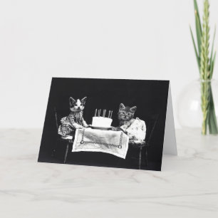 Funny vintage dressed up kitten cat birthday kaart