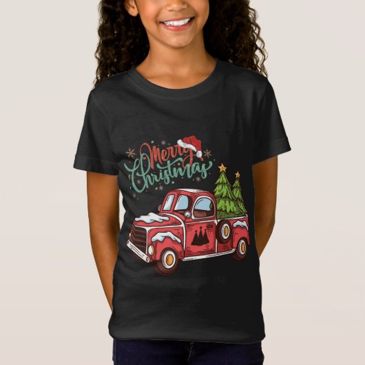 Funny Vintage-kerstboom Red Truck T-shirt (Voorkant)