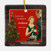 Funny Vintage kerstpine Wood Keramisch Ornament (Voorkant)