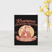 Funny Vintage Krampus Child Transrt Services Merry Kaart (Gele Bloem)