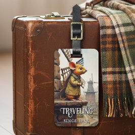 Funny Vintage Mouse Luggage Tag Bagagelabel