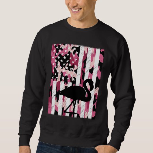 Funny Vintage Pink Flamingo Camo American Distress Trui (Voorkant)