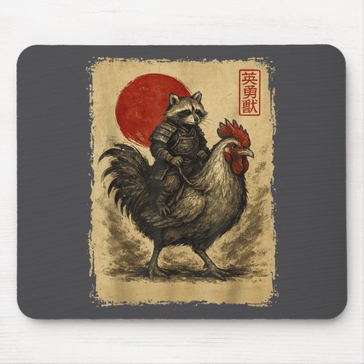 Funny Vintage Samurai Raccoon Japanese Graphic Uki Muismat (Voorkant)