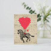 Funny vintage zebra & heart balloons briefkaart (Staand voorkant)