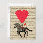 Funny vintage zebra & heart balloons briefkaart (Voorkant / Achterkant)