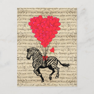 Funny vintage zebra & heart balloons briefkaart
