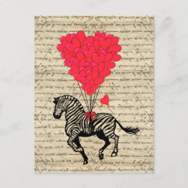 Funny vintage zebra & heart balloons briefkaart